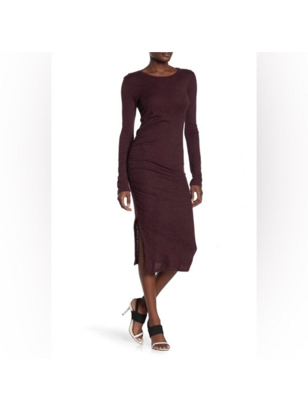 AllSaints Long Sleeve Midi Dress Burgundy